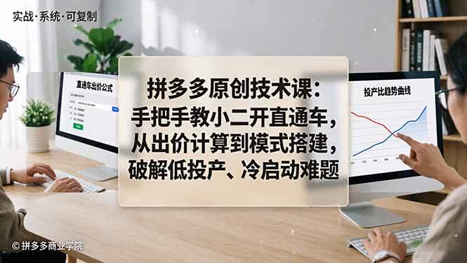 图片[1]-（18159期）拼多多原创技术课：手把手教小二开直通车，从出价计算到模式搭建，破解低投产、冷启动难题