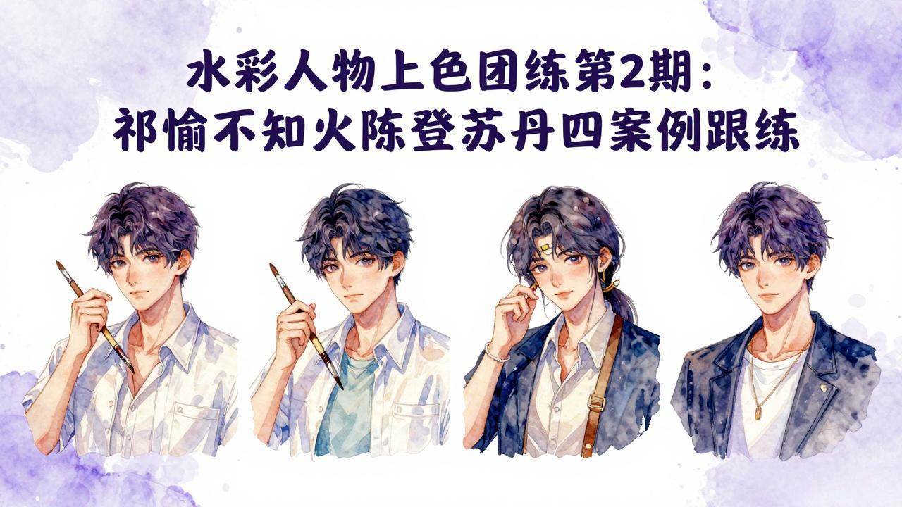 图片[1]-（17954期）水彩人物上色团练第2期：祁煜不知火陈登苏丹四案例跟练，手把手提升绘画能力