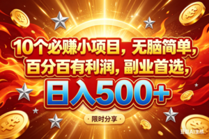 （18092期）10个必赚小项目，百分百赚米，无脑简单，副业首选，日入499+-麦资源网
