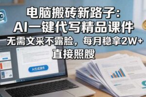 电脑搬砖新路子：AI一键代写精品课件，无需文采不露脸，每月稳拿2W+，直接照搬-麦资源网