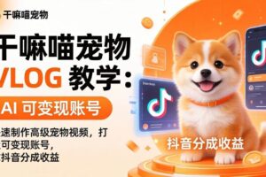 （17888期）干嘛喵宠物 VLOG 教学：AI 快速制作高级宠物视频，打造可变现账号，拿抖音分成收益-麦资源网