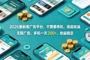 2026最新看广告平台，不需要养机，保底收益，无限广告，多机一天200+，收益稳定【揭秘】-麦资源网