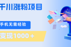 刚需千川涨粉项目，一部手机无需技术，单日变现1000＋当天做当天见收益-麦资源网