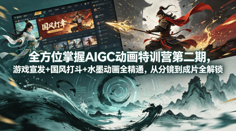 *掌握AIGC动画特训营*期，游戏宣发+国风打斗+水墨动画全精通，从分镜到成片全解锁