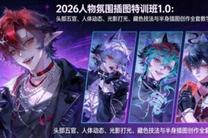 （17936期）2026人物氛围插图特训班1.0：头部五官、人体动态、光影打光、藏色技法与半身插图创作全套教学-麦资源网