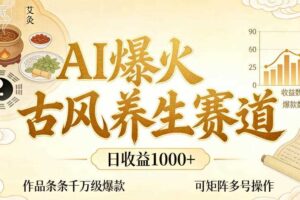 AI爆火古风养生赛道，日收益1k+单条作品点赞破万+，可矩阵多号操作【揭秘】-麦资源网
