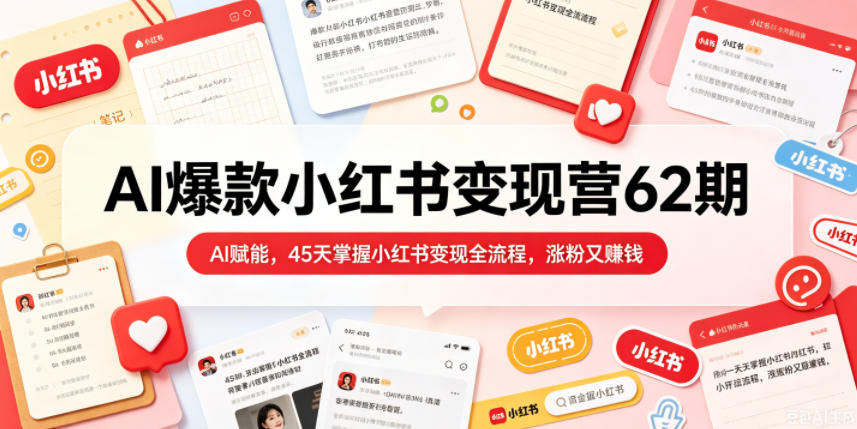 AI*小红书变现营62期2026年5月，AI赋能，45天掌握小红书变现全流程，涨粉又賺钱