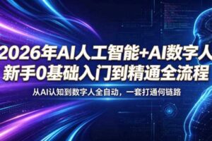 2026年AI人工智能+AI数字人,新手0基础入门到精通全流程,从AI认知到数字人全自动,一套打通全链路-麦资源网