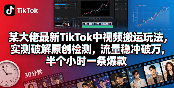 某大佬*TikTok中视频搬运玩法，实测破解原创检测，流量稳冲破万，半个小时一条*