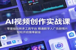 AI视频创作实战课：零基础玩转多工具平台，精通数字人广告、剧情片，轻松开启接单副业-麦资源网