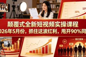 颠覆式全新短视频实操课程2026年5月份，抓住这波红利，甩开90%同行-麦资源网