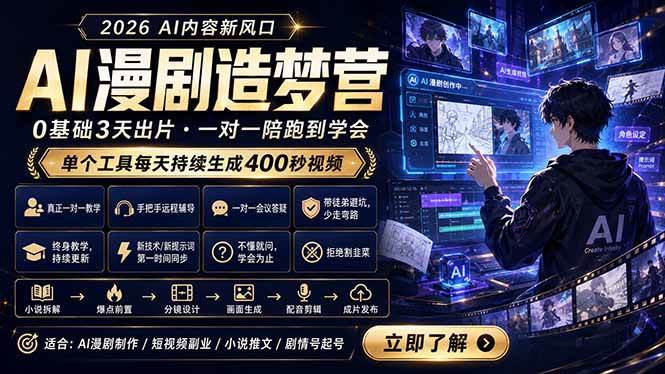 图片[1]-（18568期）AI漫剧造梦营：0基础3天出片，单个工具每天持续生成400秒视频
