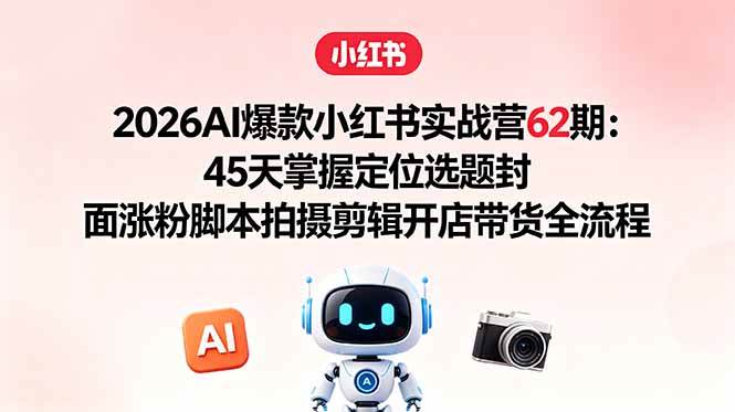 图片[1]-（18606期）2026AI爆款小红书实战营62期：45天掌握定位选题封面涨粉脚本拍摄剪辑开店带货全流程