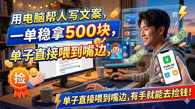 图片[1]-（18634期）用电脑帮人写文案，一单稳拿500块，单子直接喂到嘴边，有手就能去捡钱！