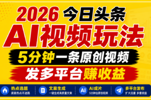 2026今日头条AI视频玩法，5分钟一条原创视频，发多平台赚收益-麦资源网