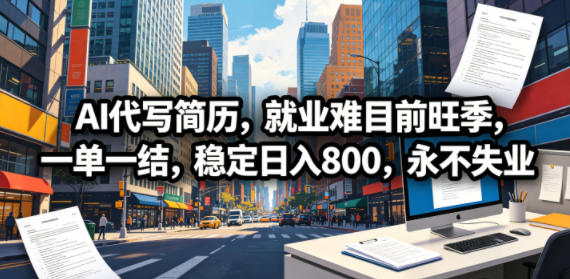 AI代写简历，就业难目前旺季，一单一结，稳定日入800，*失业