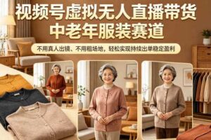 视频号虚拟无人直播带货中老年服装赛道，不用真人出镜、不用租场地，轻松实现持续出单稳定盈利-麦资源网