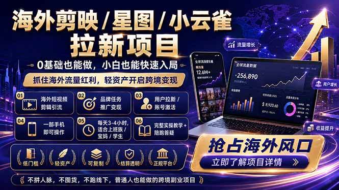 图片[1]-（18567期）海外剪映 / 星图 / 小云雀拉新项目 普通人也能上手的跨境流量变现副业