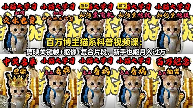 图片[1]-（18595期）百万博主猫系科普视频课：剪映关键帧+抠像+复合片段，新手也能月入过万