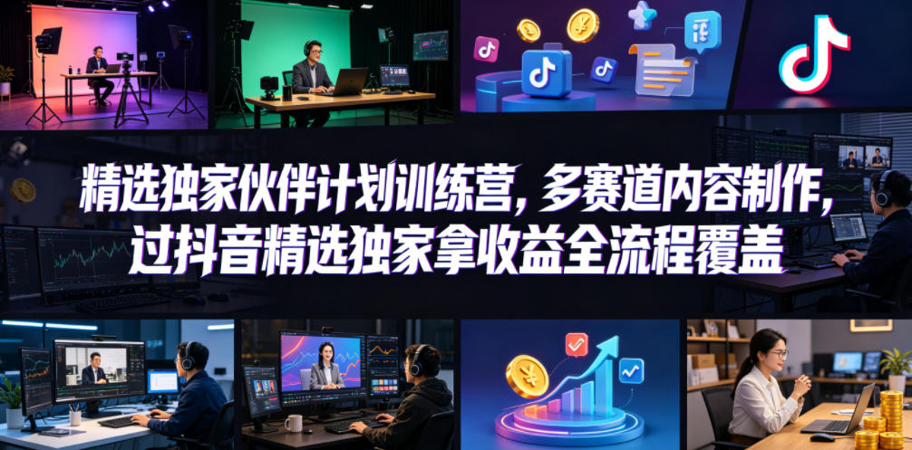 小豁食堂精选*伙伴计划训练营，多赛道内容制作，过抖音精选*拿收益全流程覆盖