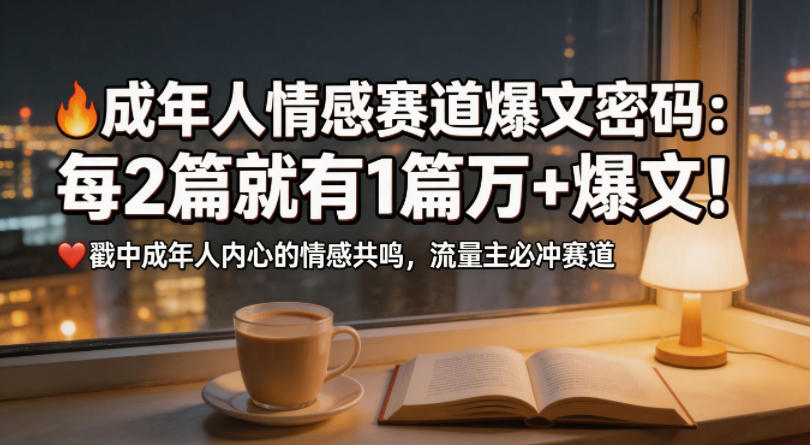 公众号流量主成年人情感心理赛道，流量*，受众最广的主流赛道之一，平均每2篇就有1篇万爆文章