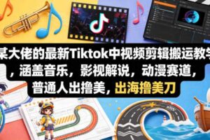 某大佬的最新Tiktok中视频剪辑搬运教学，涵盖音乐，影视解说，动漫赛道，普通人出海撸美刀-麦资源网