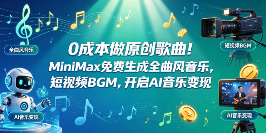 *做原创歌曲！MiniMax免费生成全曲风音乐，短视频BGM，开启AI音乐变现