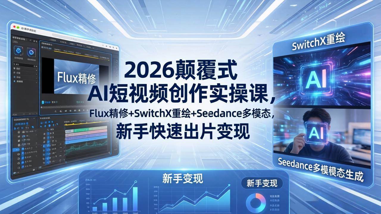 图片[1]-（18449期）2026颠覆式 AI短视频创作课-5月更新，Flux精修+SwitchX重绘+Seedance多模态，新手快速出片变现