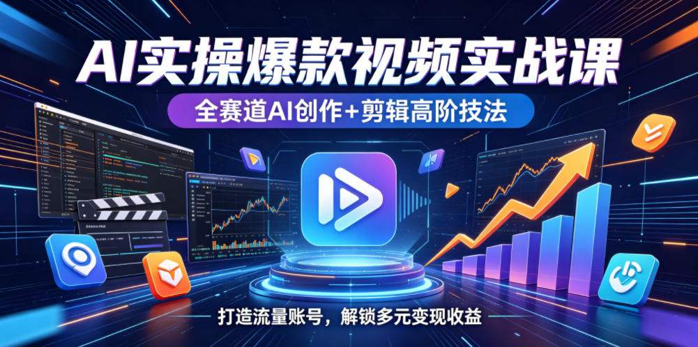 AI实操*视频实战课，全赛道AI创作+剪辑高阶技法，打造流量账号，解锁多元变现收益