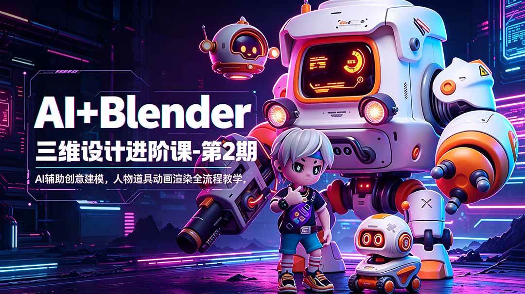 图片[1]-（18586期）AI+Blender三维设计进阶课-第2期：AI辅助创意建模，人物道具动画渲染全流程教学