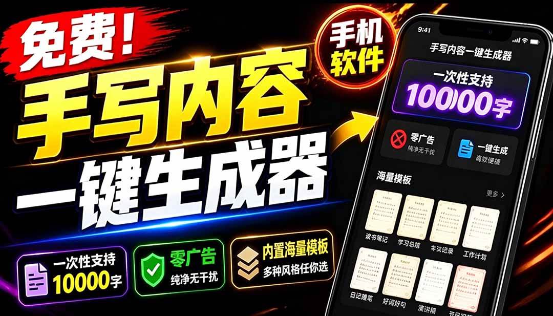 图片[1]-（18667期）超逼真手写字体一键生成器，纯免费离线运行，一次性支持10000字，零广告，内置海量模板