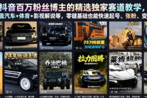 抖音百万粉丝博主的精选独家赛道教学，涵盖汽车+体育+影视解说等，零基础也能快速起号、涨粉、变现-麦资源网