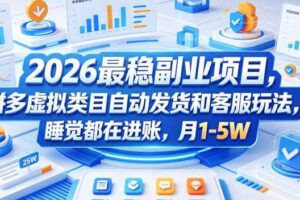 2026最稳副业项目，拼多多虚拟类目自动发货和客服玩法，睡觉都在进账，月1-5W【揭秘】-麦资源网