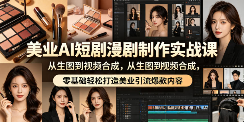 美业AI短剧漫剧制作实战课，从生图到视频合成，零基础轻松打造美业引流*内容