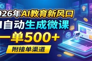 2026年AI教育新风口，AI自动生成微课，一单500+，附接单渠道-麦资源网