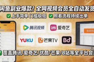 闲鱼售卖全网视频会员副业，全自动发货，上手简单、门槛极低，照着流程就能持续出单-麦资源网