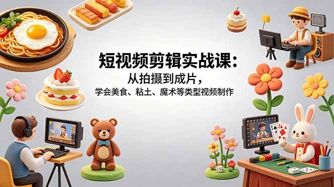 图片[1]-（18375期）短视频剪辑实战课：从拍摄到成片，学会美食、粘土、魔术等类型视频制作