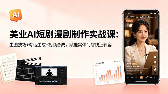 图片[1]-（18536期）美业AI短剧漫剧制作实战课：生图技巧+对话生成+视频合成，赋能实体门店线上获客