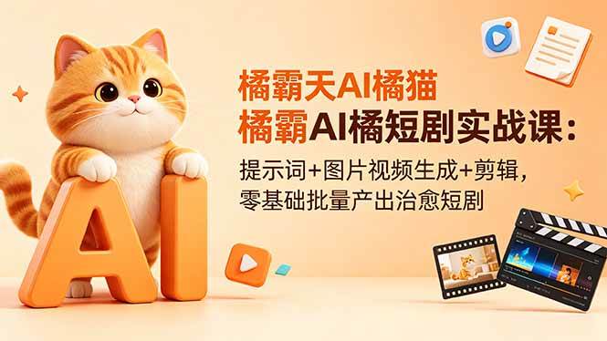 图片[1]-（18542期）橘霸天AI橘猫短剧实战课：提示词+图片视频生成+剪辑，零基础批量产出治愈短剧