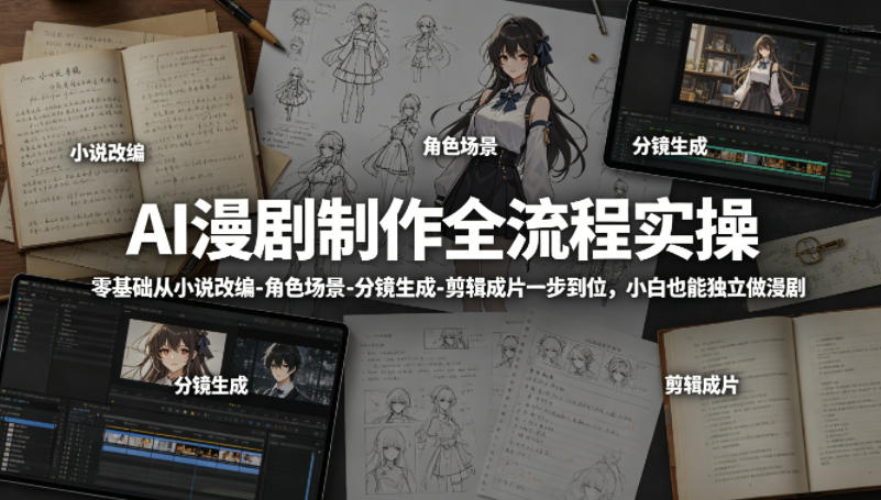 AI漫剧制作全流程实操，零基础从小说改编-角色场景-分镜生成-剪辑成片一步到位，小白也能*做漫剧