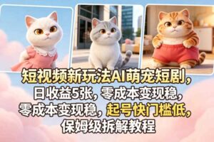 短视频新玩法AI萌宠短剧，日收益5张，零成本变现稳，起号快门槛低，保姆级拆解教程-麦资源网