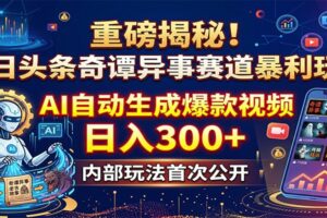重磅揭秘！今日头条奇谭异事赛道暴利玩法：AI自动生成爆款视频，日入300+-麦资源网