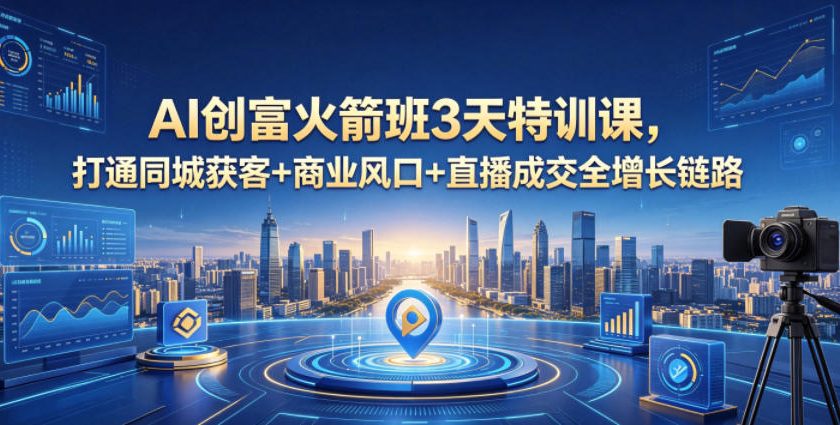 AI创富火箭班3天特训课，打通同城获客+商业风口+直播*全增长链路，2026年4月新课