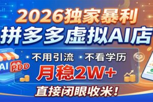 2026独家暴利，拼多多虚拟AI店，不用引流不看学历，月稳2W+，直接闭眼收米-麦资源网