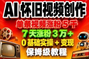 AI怀旧视频创作，单条视频涨粉5千，7天涨粉3W+，0基础实操+变现保姆级教程-麦资源网