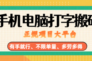 （18377期）纯手机电脑打字搬砖，副业可发展主业来做蓝海项目，有手就行，几秒一单，不限单量，多劳多得，收益全程有官方托底，正规项目大平台-麦资源网
