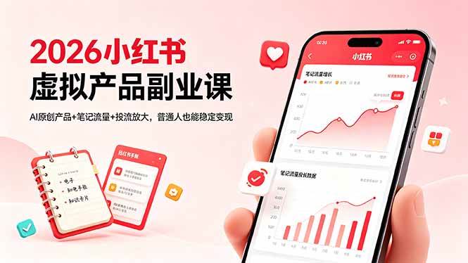 图片[1]-（18449期）2026小红书虚拟产品副业课，AI原创产品+笔记流量+投流放大，普通人也能稳定变现