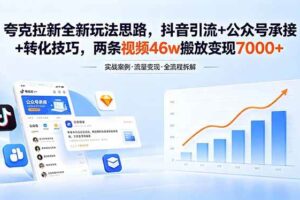 （18416期）夸克拉新全新玩法思路，抖音引流+公众号承接+转化技巧，两条视频46w搬放 变现7000+-麦资源网