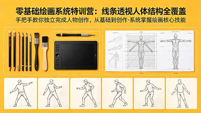 图片[1]-（18615期）零基础绘画系统特训营：线条透视人体结构全覆盖，手把手教你独立完成人物创作