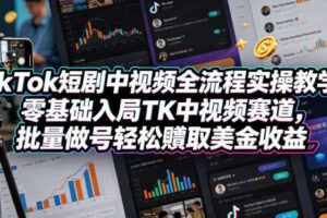 TikTok短剧中视频全流程实操教学,零基础入局TK中视频赛道,批量做号轻松賺取美金收益-麦资源网
